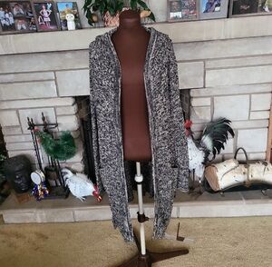 Cozy Knit Hooded Sweater - Black and White